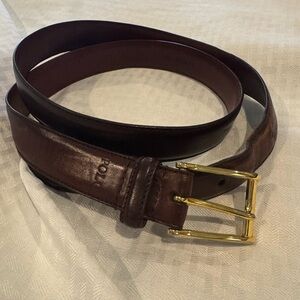 Polo Ralph Lauren Brown Leather Belt Mens Italian Saddle Leather Brass Buckle 38